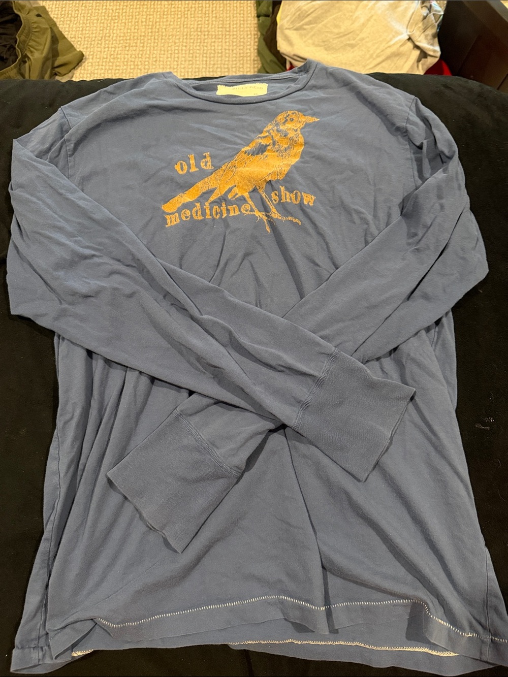 Billy Reid Blue Long-Sleeve Tee with Yellow Bird Graphic